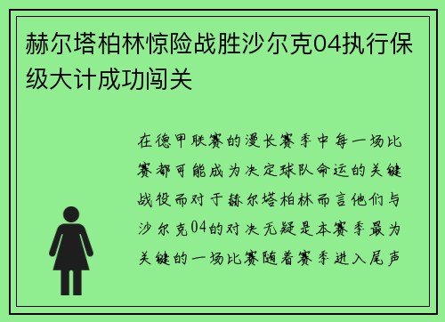 赫尔塔柏林惊险战胜沙尔克04执行保级大计成功闯关