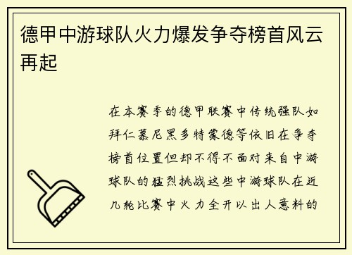 德甲中游球队火力爆发争夺榜首风云再起